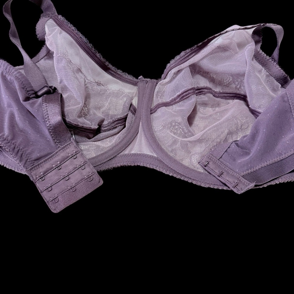 Wacoal 855186 34G Semi Sheer Purple & Metallic Underwire Bra Bow & Rhinestones - Picture 5 of 5